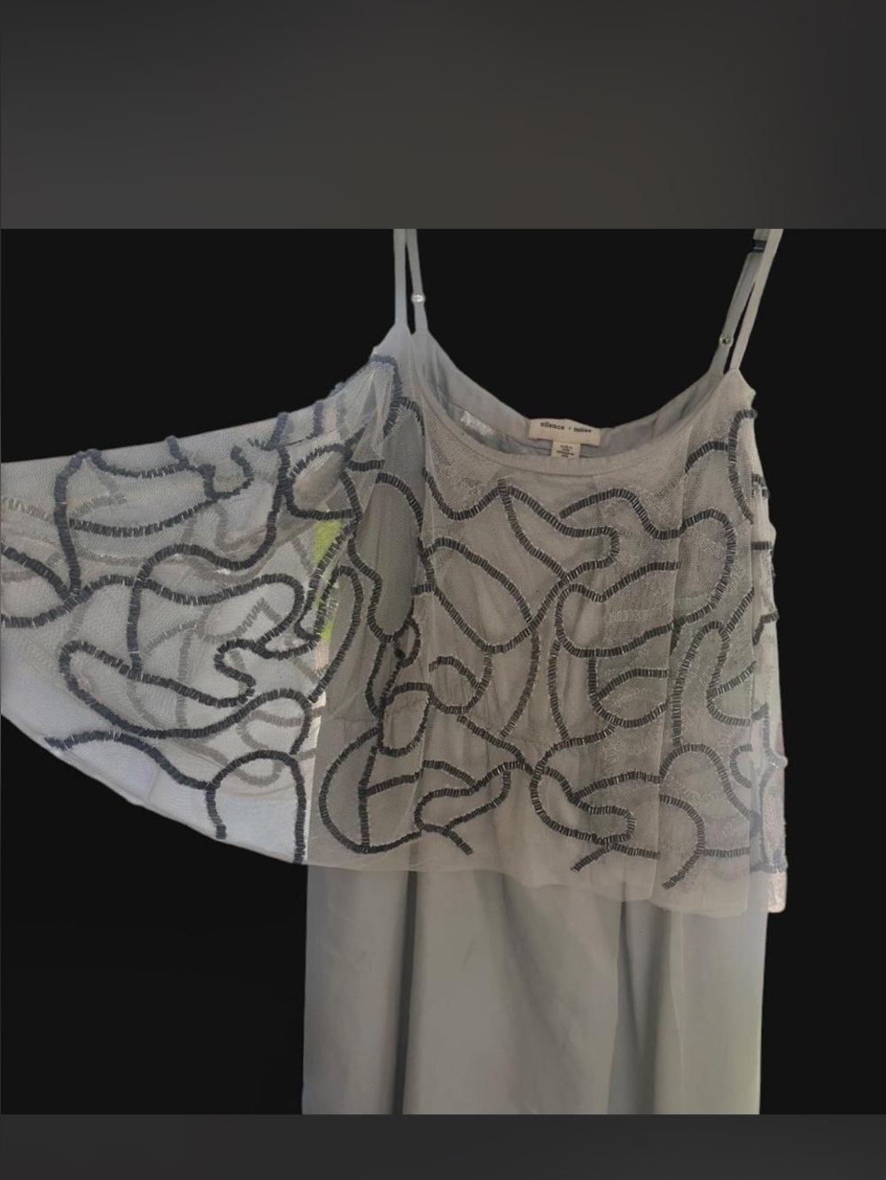 Silence + Noise Gray Sheer Beaded Overlay Mini Slip Dress